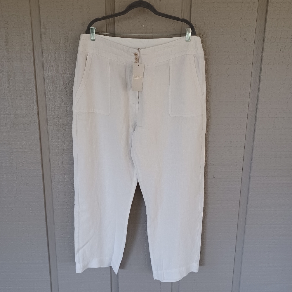 Poetry Linen Trousers Pant Plus Size 16 Women Preppy Minimalist Pockets In Ecru